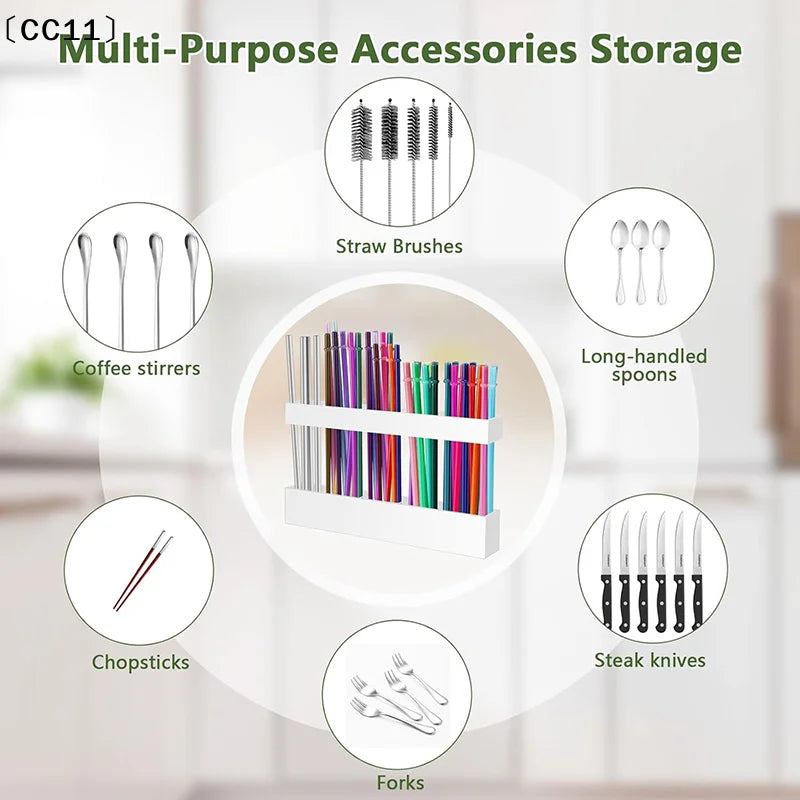 Drinking Straw Holder Organizer No Drilling Cabinet Door Mounted Qme