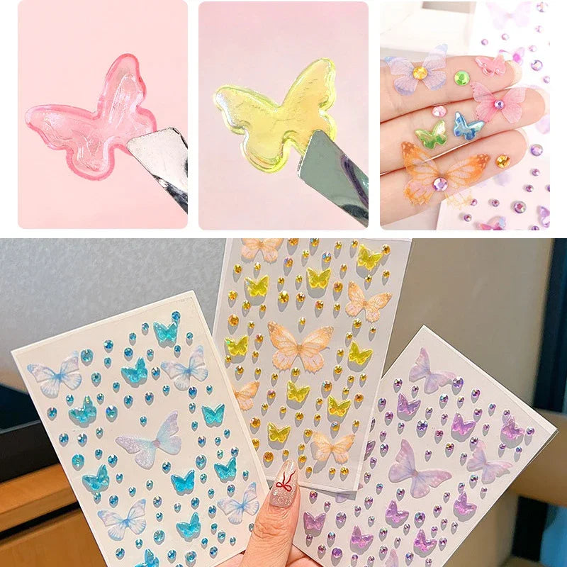 1Sheet Sparkling Butterfly Face Gems Dazzling Rhinestone Tattoos Stickers Eye & Facial 3D Fairy Gold Butterfly Stage Makeup Qme