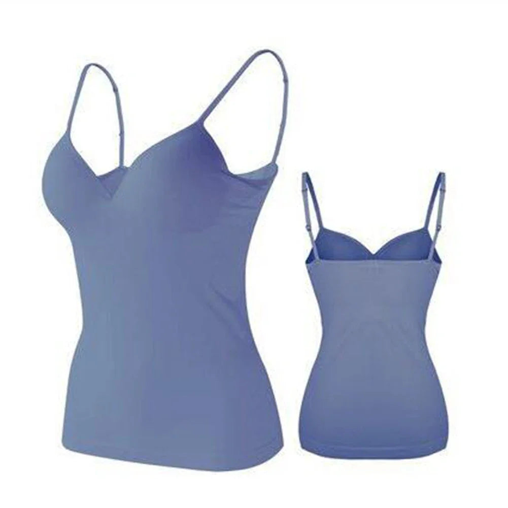 Adjustable Padded Bra Tank Top Women Modal Spaghetti Solid Cami Top Vest Female Camisole with Built in Bra Fitness Clothing Qme BU S