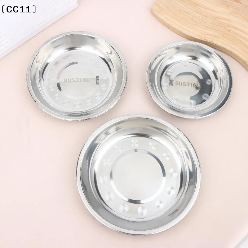 Thickened Stainless Steel Round Plates Polished Shallow Dinner Qme