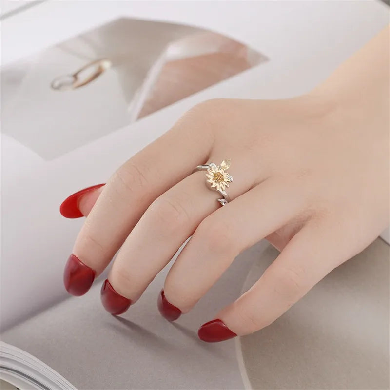 Anxiety Rings for Women Y2k Jewelry Rings Sun Flower Charm Daisy Bead Anti Stress Fidget Spinner Rings Teens 2025 Aesthetic Qme