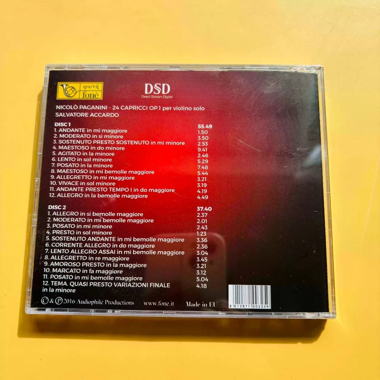 Paganini 24 Capricci CD, Performed By Salvatore Accardo, Recorded on Historic Violins, Violin Works, High-Resolution Recording Qme