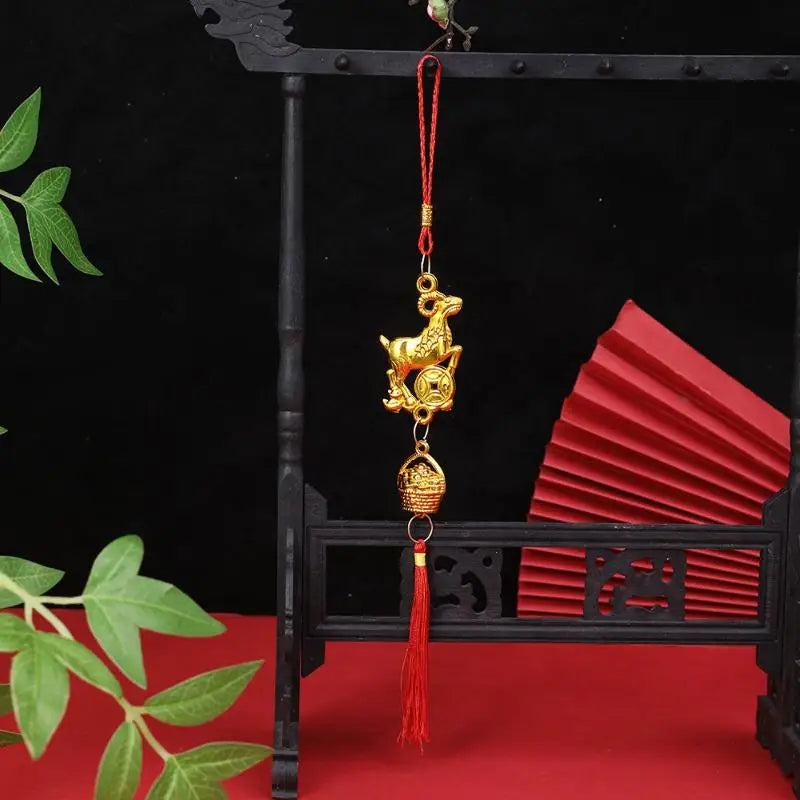 Chinese New Year 2027 Goat Hanging Ornaments Gold Lucky Design Red Tassels For Spring Festival Home Wall Decor Qme A32