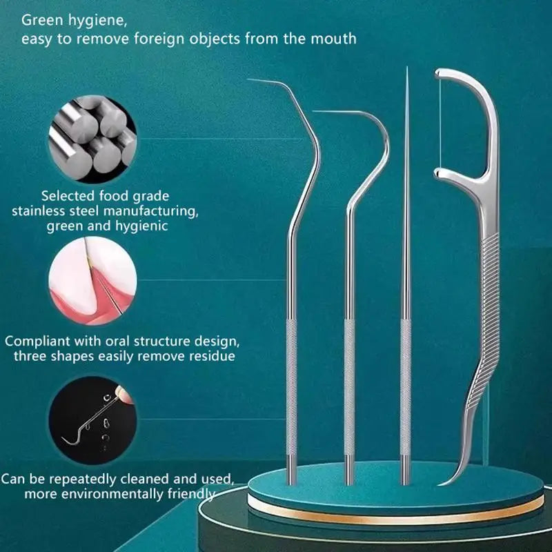 Portable Toothpick Floss Teeth Cleaner Oral Cleaning Stainless Steel Qme