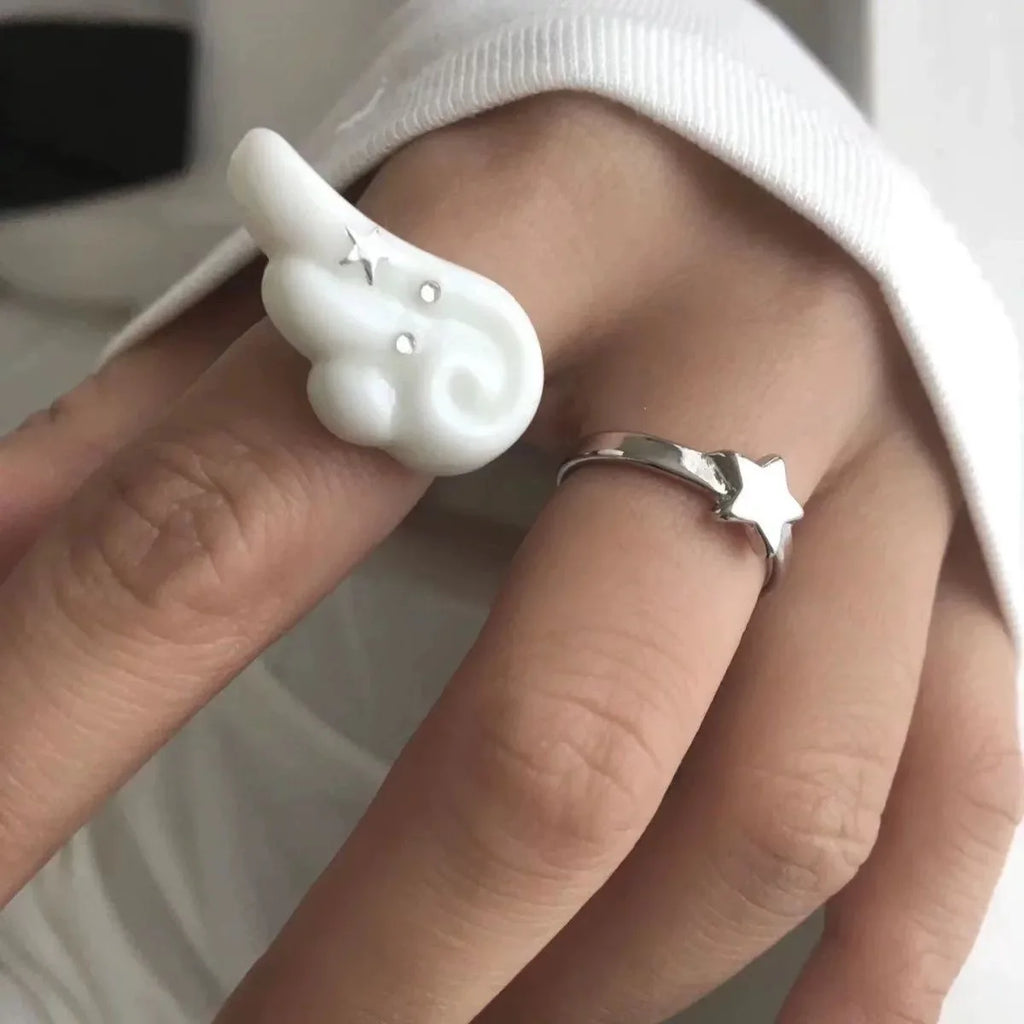 Y2K Cute Wings Personality Angel Wings Five-Pointed Star Simple Design Open Ring for Women Men Punk Gothic Ring Opening Rings Qme