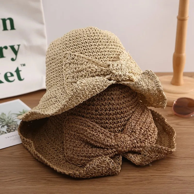 Summer Wide Brim Straw Hat Foldable Fisherman Sun Protection Girls Qme