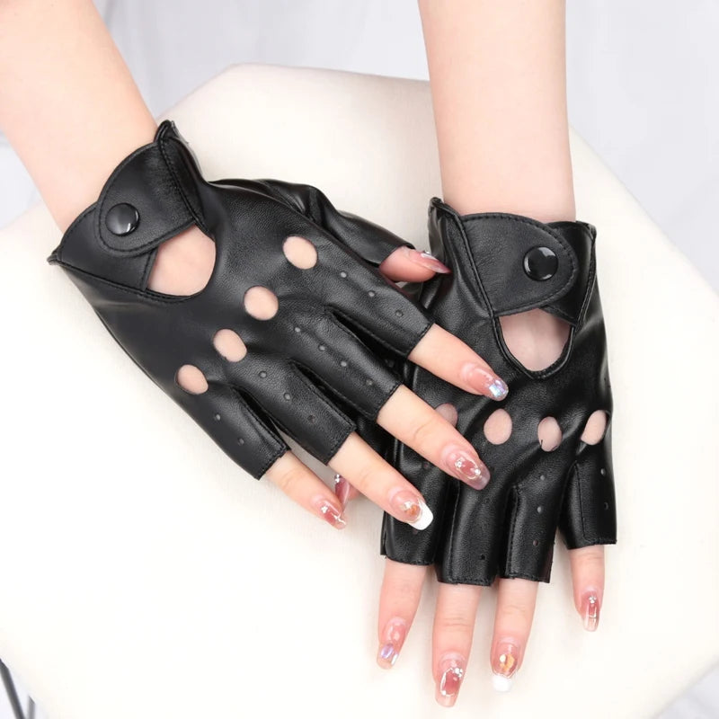 Unisex Punk Style Gloves Synthetic Leather Fingerless Gloves for Riding Driving Motorcycle Half Finger for Men Women Mittens Qme A3 One Size