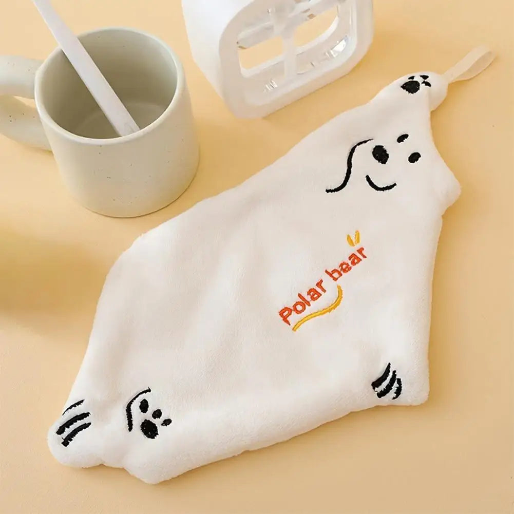 Polar Bear Coral Velvet Hand Towel Kitchen Bathroom Ultra Soft Qme