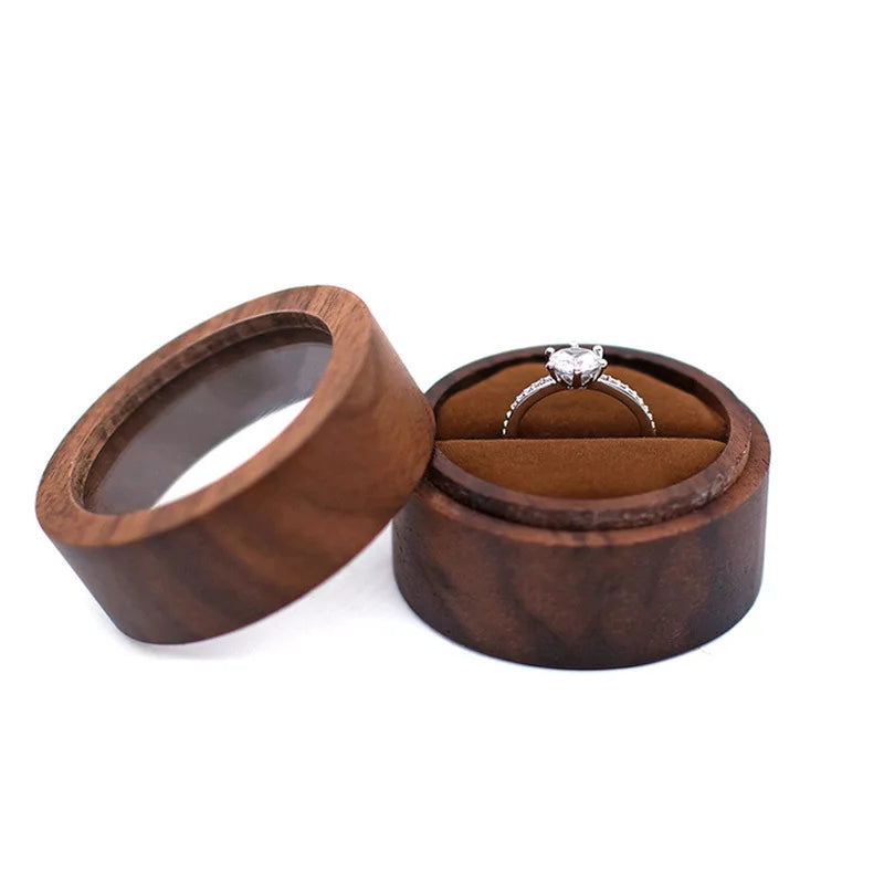 Hot Sale Solid Wood Jewelry Organizer (Black Walnut) - Jewelry Display for Earrings Couples Rings Jewelry Case Valentine Gift Qme Win-RoundBrownSingle