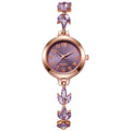 Elegant Ladies Thin Bangle Watch Marquise Pink Zircon Leaf Decor Rose Qme PURPLE