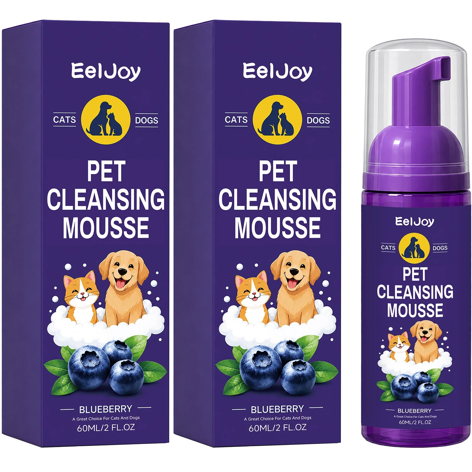 Pet Cleansing Mousse Gentle Removing Dirt Soothing Skin Reducing Odors Long Lasting Fragrance Waterless Dog & Cat Shampoo Foam Qme 2 x 60ML Boxed