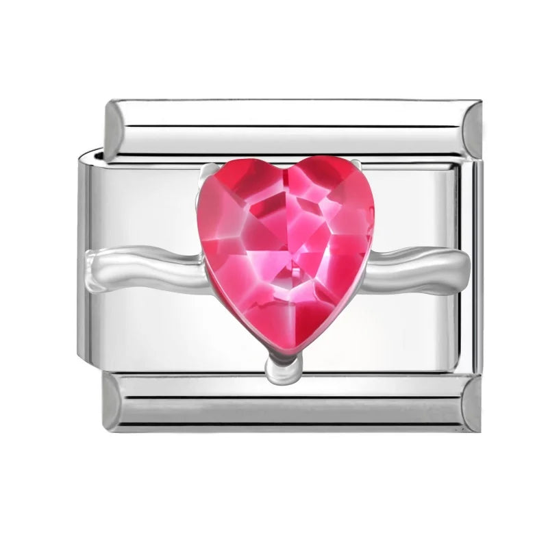 Zircon Bow Knot Blue Flowers Pink Heart Purple Butterfly Italian Charm Links Fit 9mm Bracelet Stainless Steel DIY Making Gifts Qme Style 4
