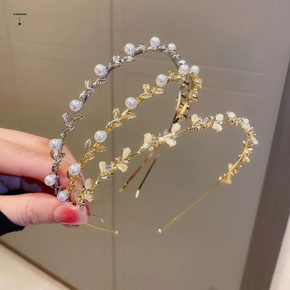 Wedding Bride Headwear Pearl Wash Face Hair Band Leaf Headband Qme