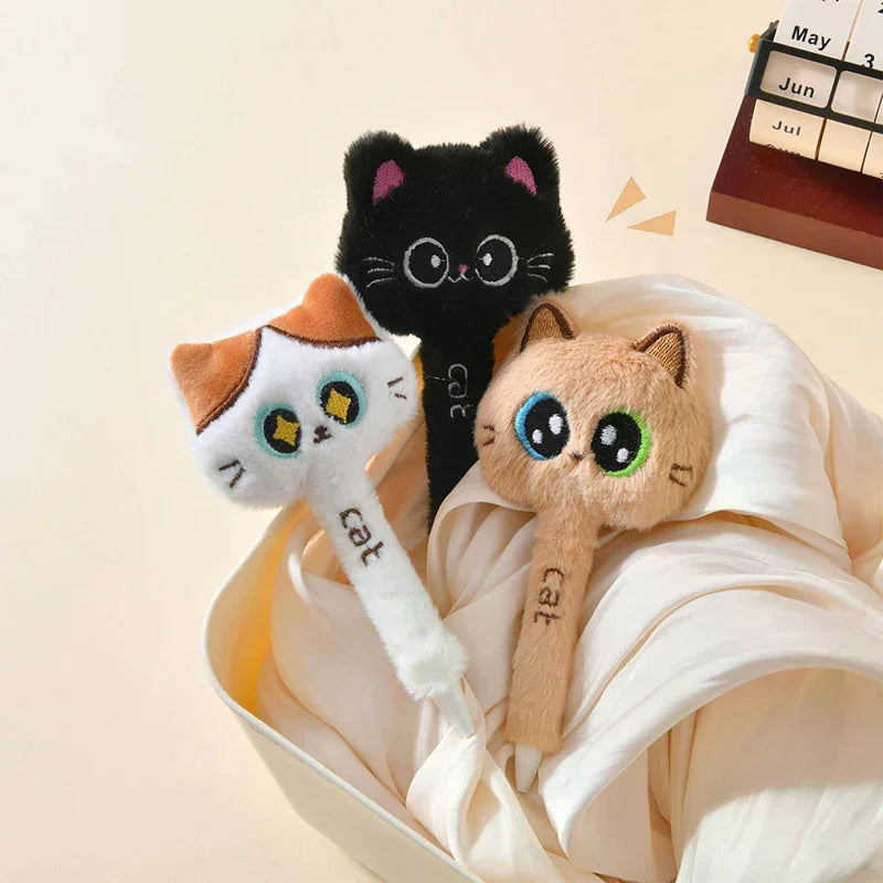 Creative Cute Cat Plush Gel Pens Black Quick-drying Click Pen School Qme