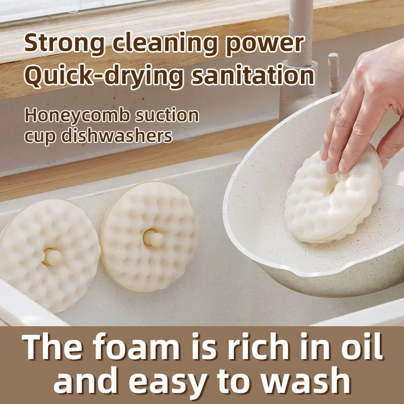 Donut Sponge Dish Brush Magic Tool Suction Cup Dishwashing Scouring Qme