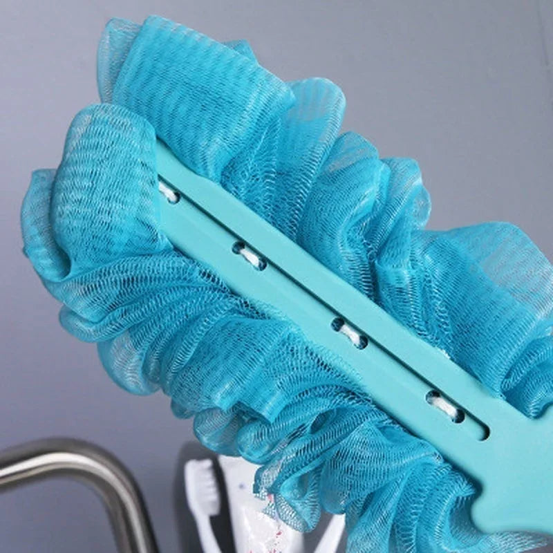 Long Handle Bath Brush Back Shower Scrubber Body Soft Mesh Scrub Puff Qme