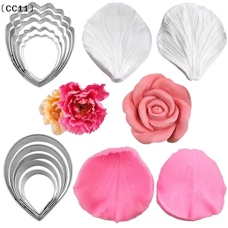 5 Peony Petal Veiner Silicone Mold Stainless Steel Cutter Mould Qme