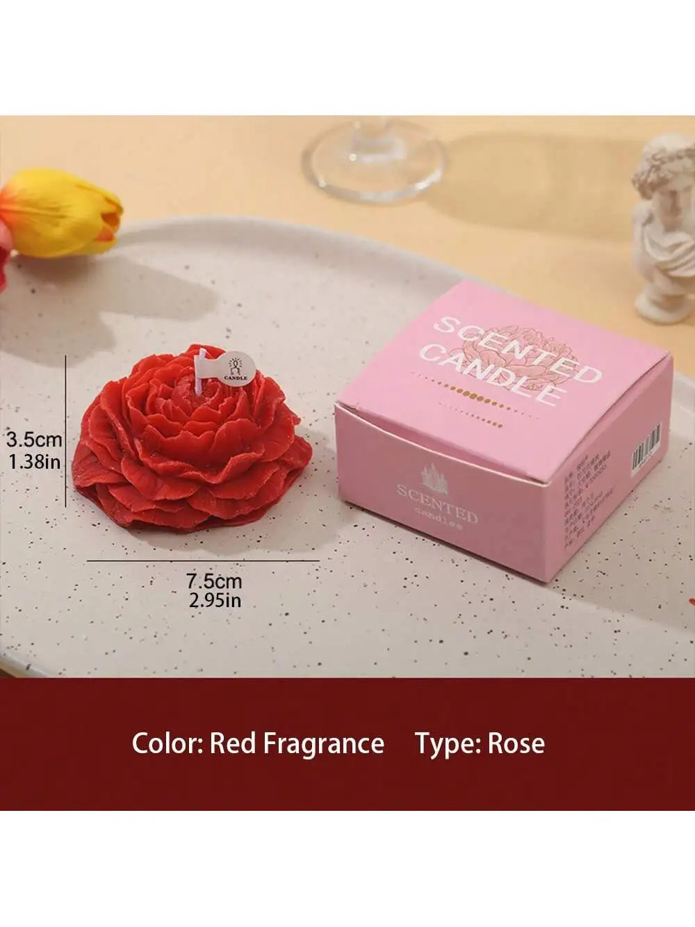1 2 Red Candles High-end Atmosphere Aromatherapy Peony Flower Qme 1pc