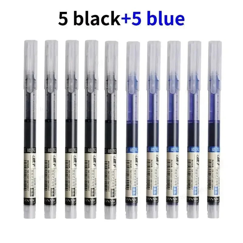 10PCS High Quality Needle Type Gel Pens Black Blue Red Ink Straight Liquid Pen Kawaii Stationery School & Office Supplies Qme 5 Black 5 Blue