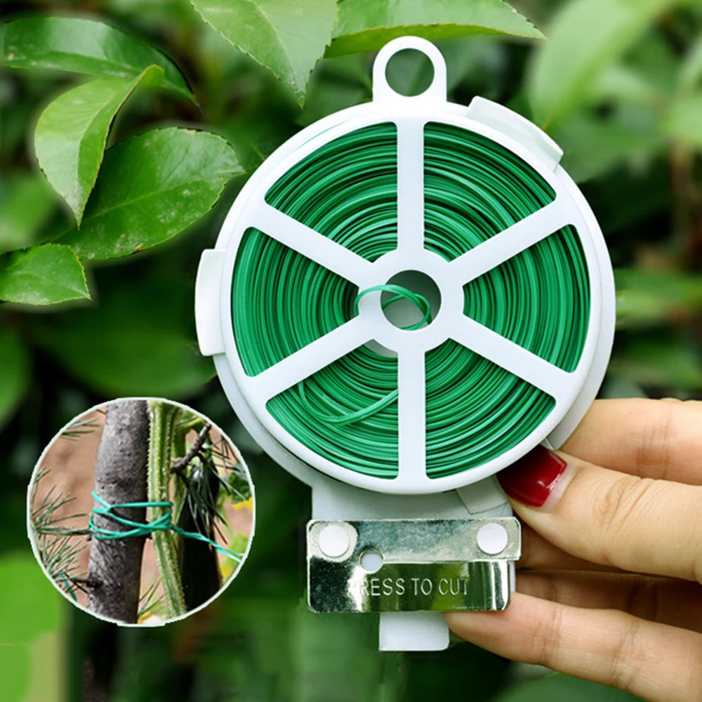 1 Roll/100M Home Multifunctional Plastic Steel Twist Tie Sturdy Reusable Garden Flower Plant Support Strap Tie Qme
