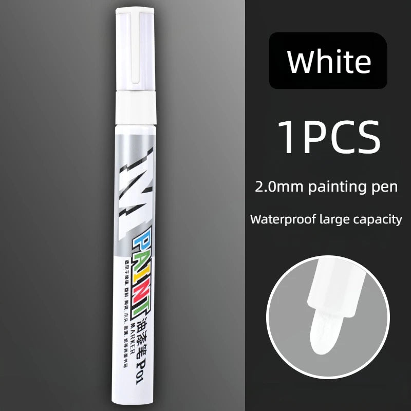 Car paint scratches repair brush pen waterproof water paint marker pen car tire tread care automotive black white red silver Qme WHITE