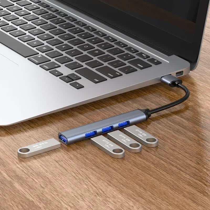 4 Ports USB 3.0 Hub Mini Aluminum Alloy Quick Charger Adapter Splitter Portable 5Gbps Power Supply HUB for Laptop Mouse USB Hub Qme