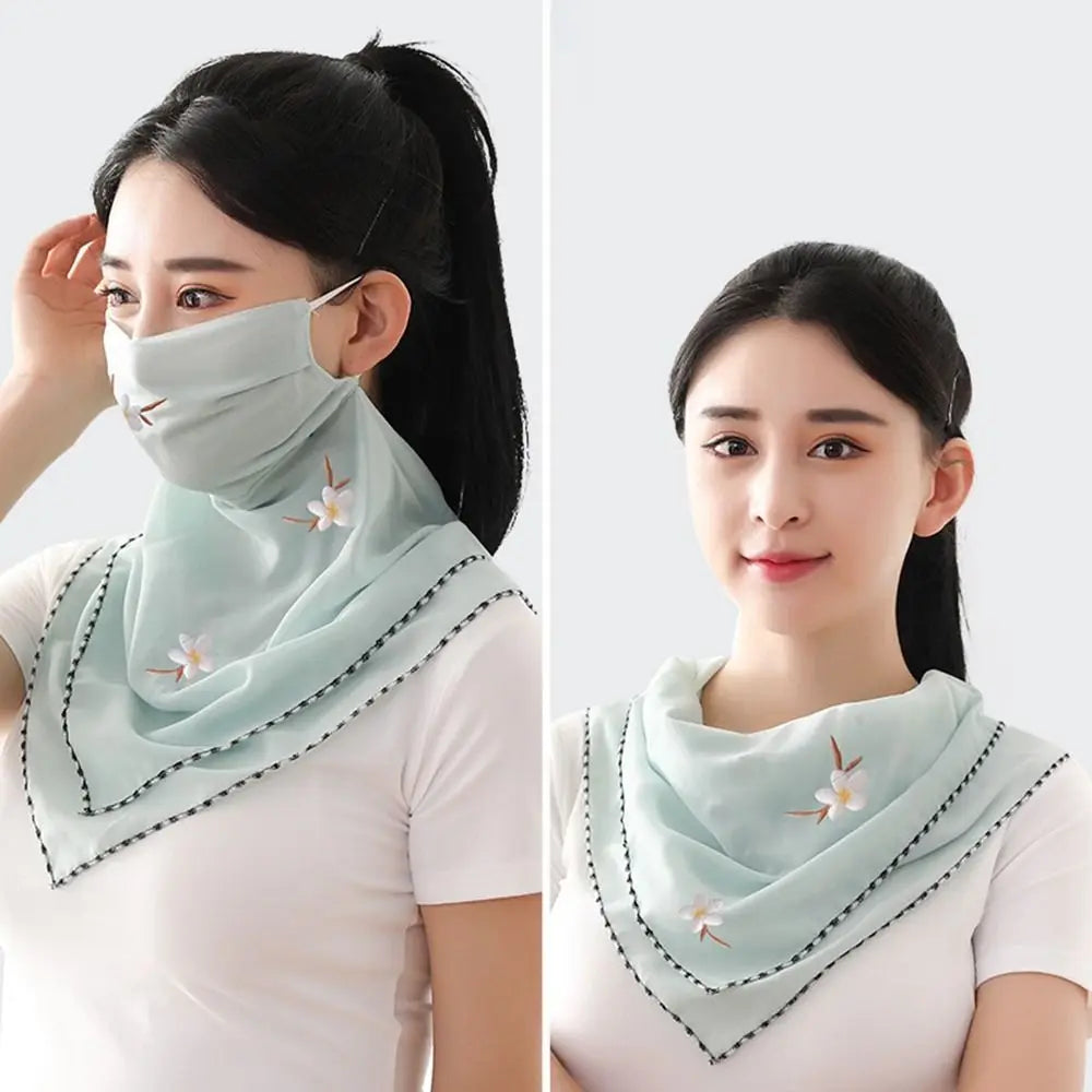 Neck Scarf Embroidered Scarf Sun UV Protection Unisex Hiking Fishing Ice Silk Mask Triangular Scarf Face Cover Sunscreen Veil Qme D