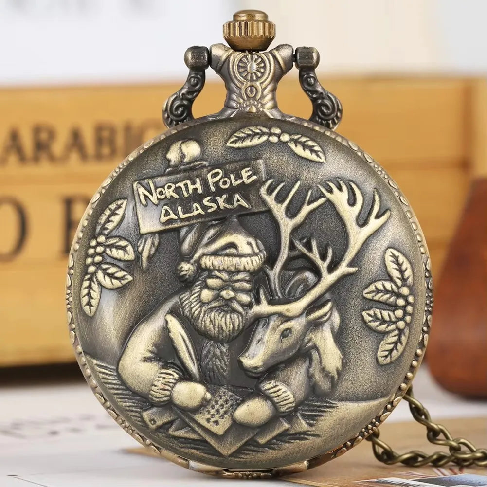 Elderly people giving gifts Antique Bronze Jewelry Pendant Santa Claus Necklace Steampunk Quartz Pocket Watch with Chain Qme GU TONG