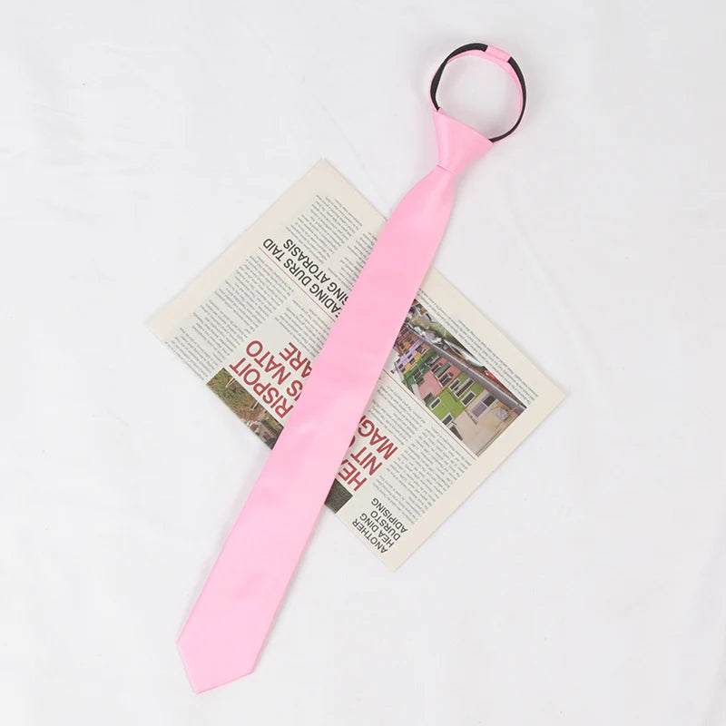 Men Tie Solid Skinny Zipper Ties Women Wedding Dress Black Necktie Qme pink