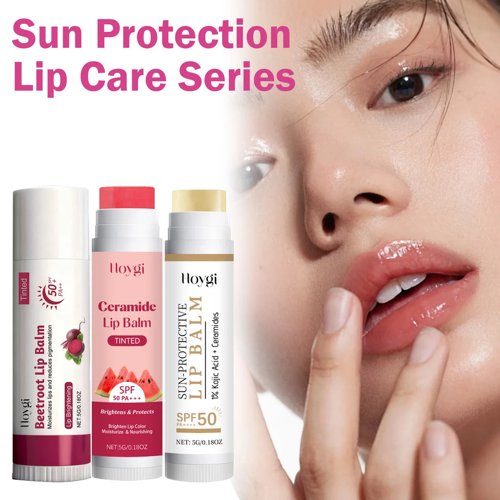 Sun Protective Lip Balm SPF50+ Nourishing Beetroot Brightening Ceramide Kojic Acid Moisturizing Fade Lip Lines Lipstick For Lips Qme