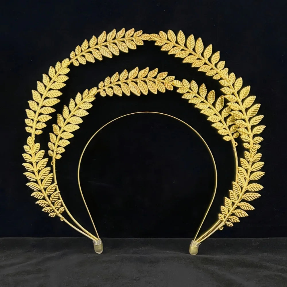 Fashion Gold Plated Halo Crown Wheat Ear Leaf Baroque Tiara Headband Qme Style 1