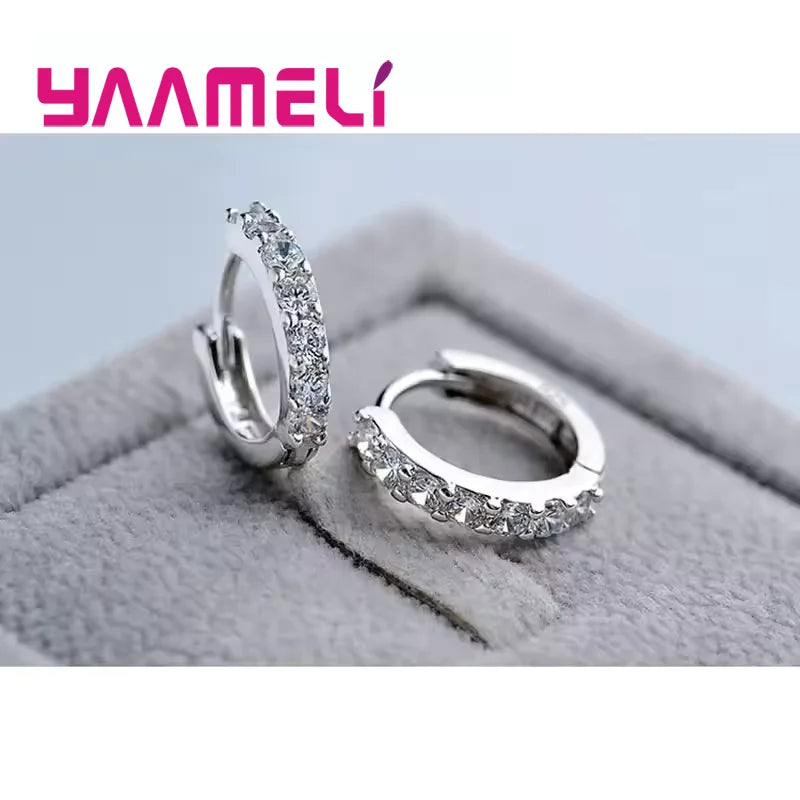 Fast Ship Newest Luxury Romantic Women Jewelry 925 Sterling Silver Plated Rhinestone Crystal Hoop Earrings For Women Wholesale Qme
