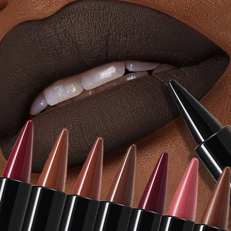 Chocolate Colored Lipstick Long Pointed Design Matte Lip Liner & Lip Stick Combination Red Tint Velvet Lasting Makeup Lipstick Qme