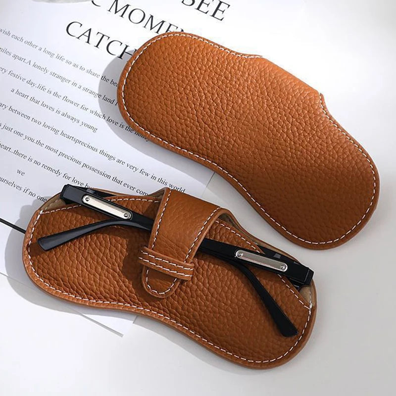 PU Leather Portable Glasses Bag Sunglasses Storage Bags Men and Women Car Glasses Protective Cover Anti-crushing Glasses Clip Qme