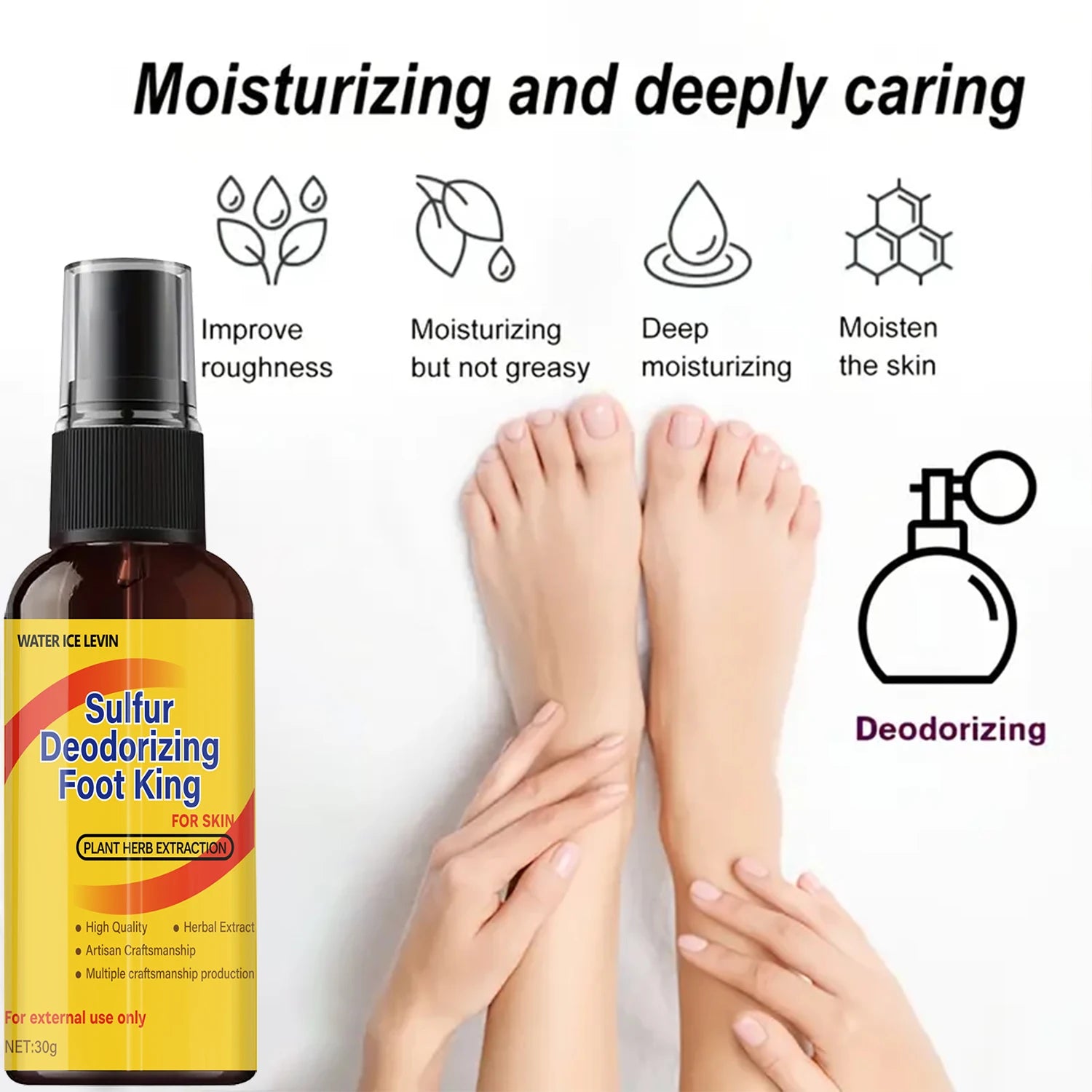 Sulfur Deodorizing Foot Spray & Foot King - Plant Herbal Extract Formula for Effective Odor Control & Skin Moisturizing. Qme