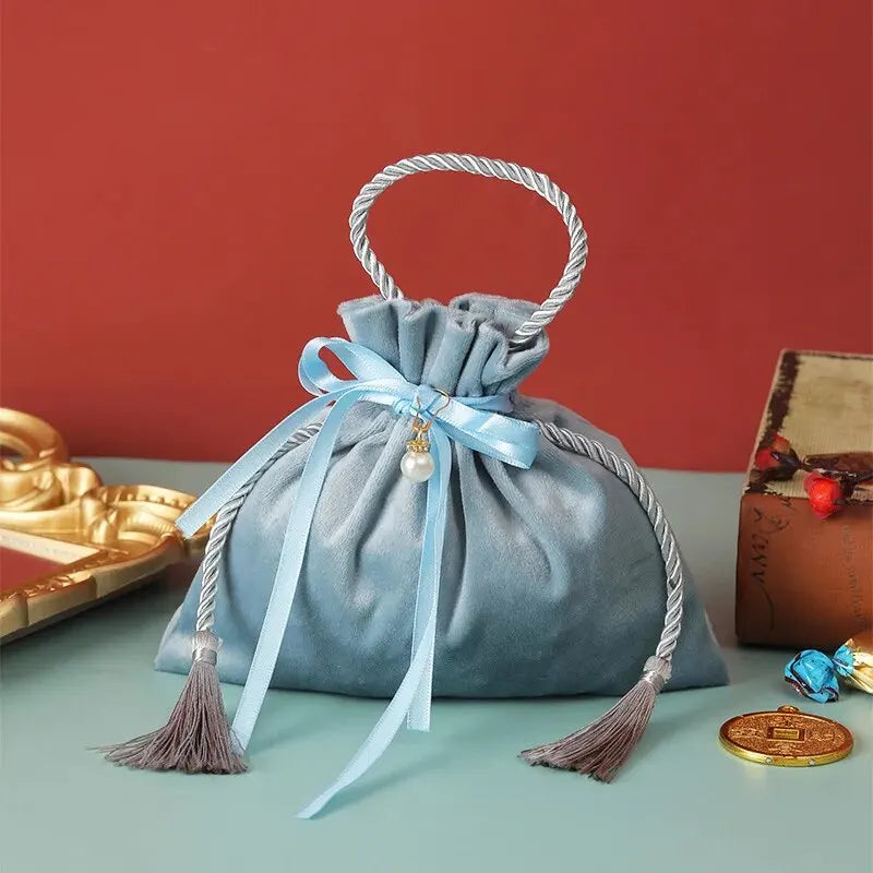 Velvet Gift Bag Wedding Party Velvet Candy Box Gift Bags for Wedding Gift Small Gold Drawstring Gift Candy Pouches New Qme 3PCS blue