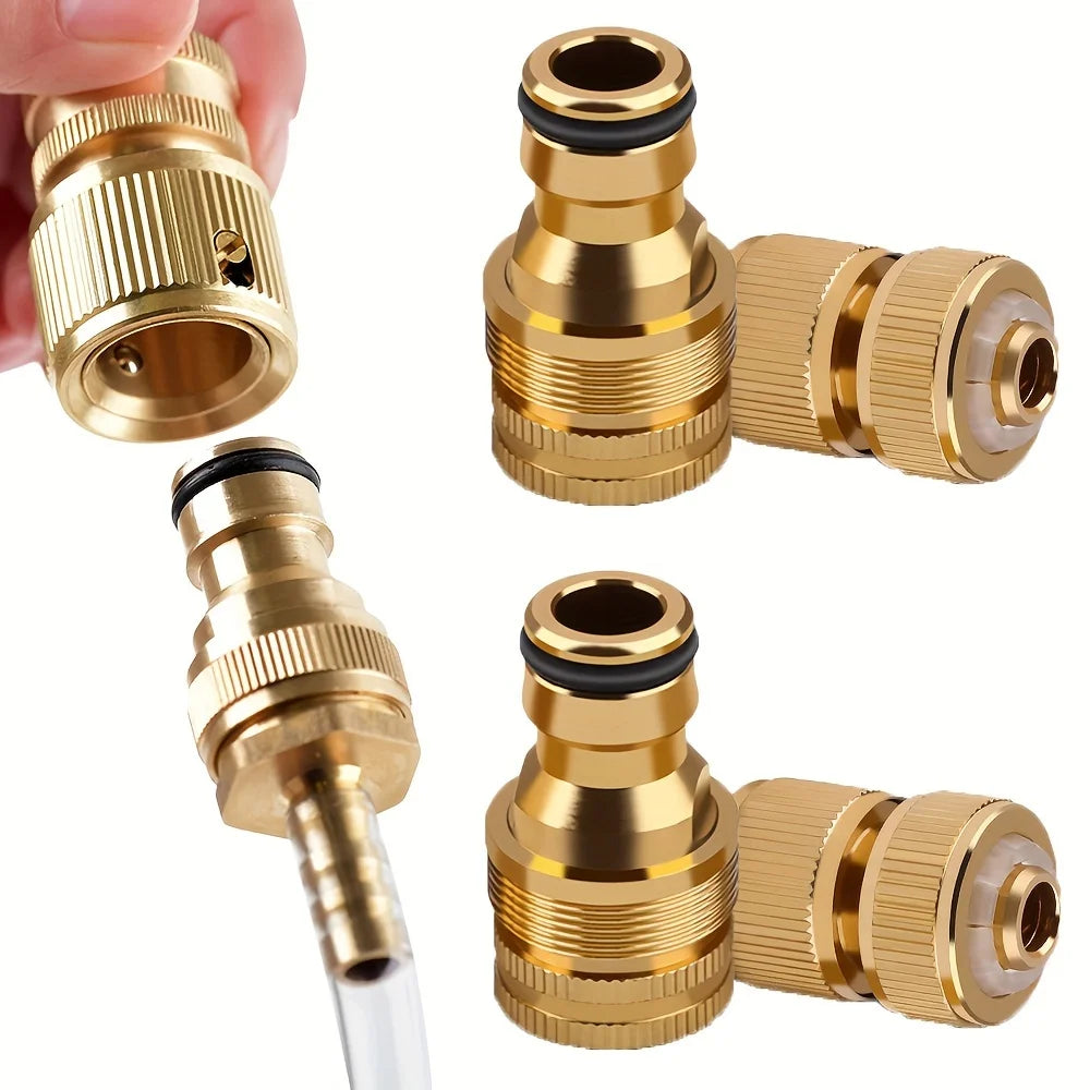 Brass Garden Hose Quick Connector, Tap Adapter, Leakproof Water Hose Fitting for Car Wash & Irrigation Qme