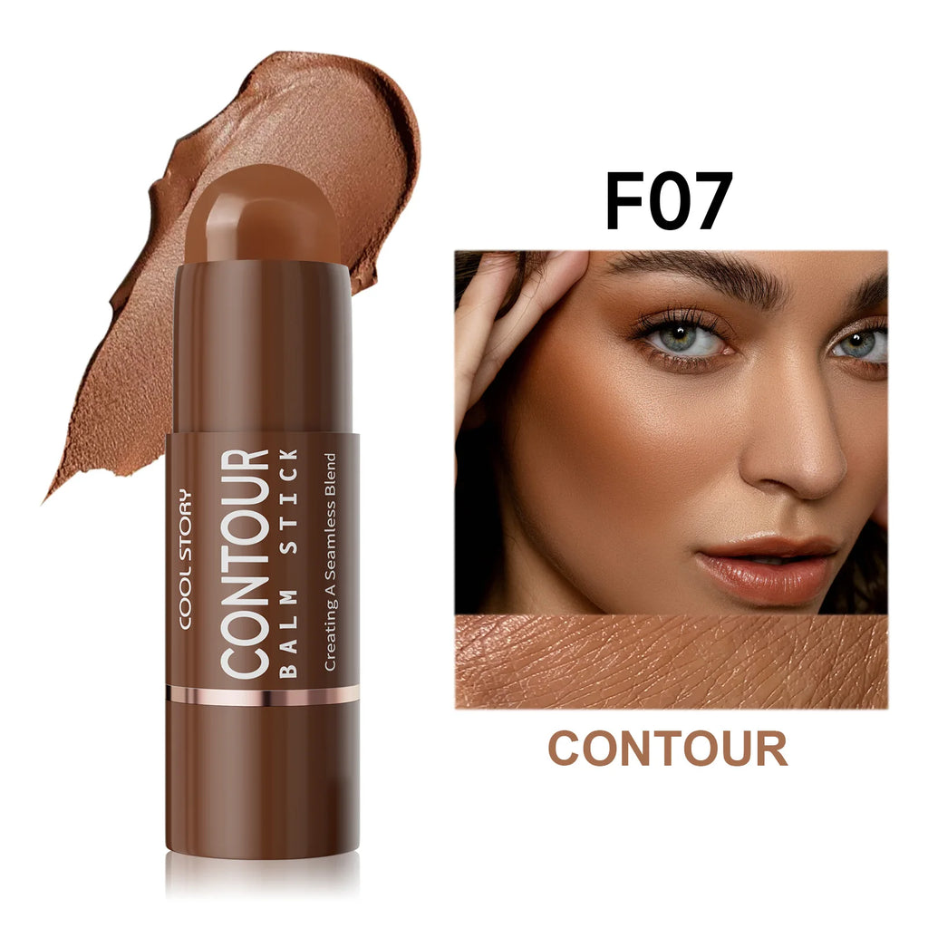 Face Contour Blam Stick Chocolate Brown Bronzer Shadow Stick Waterproof Long Lasting Facial Outline Shaping V-Line Make Up Qme 07 Cocoa Latte