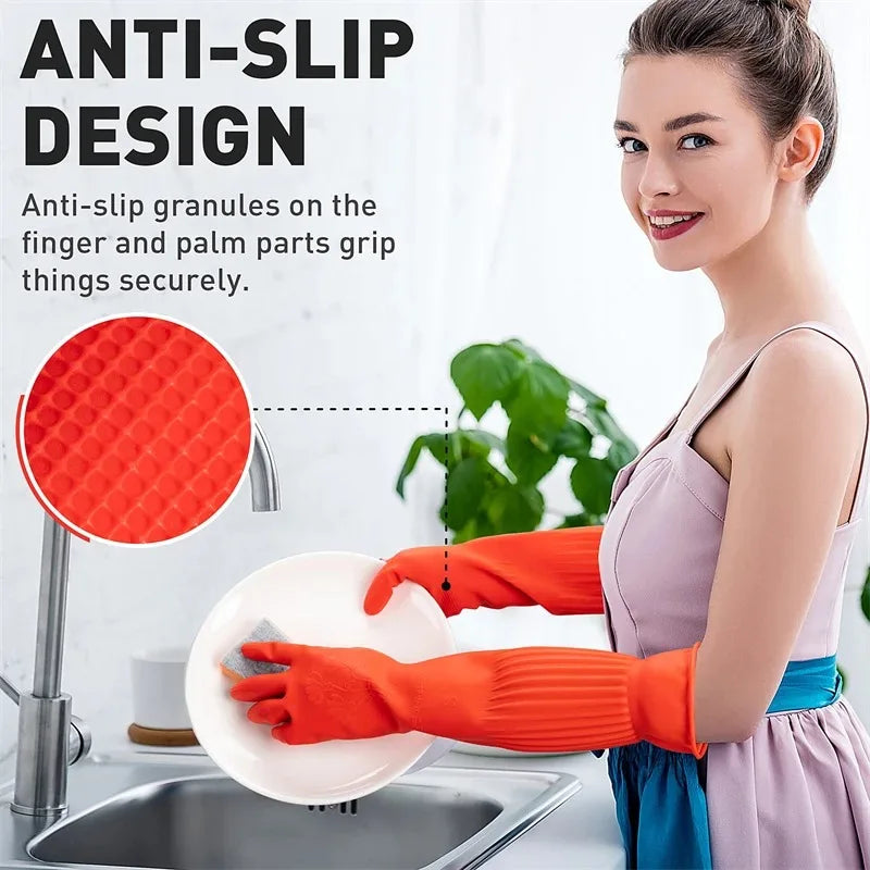 2PCS Cowhide Latex Gloves Household Kitchen Cleaning Acid Alkali Resistant Waterproof Rubber Dishes Washing Hand Protection Qme
