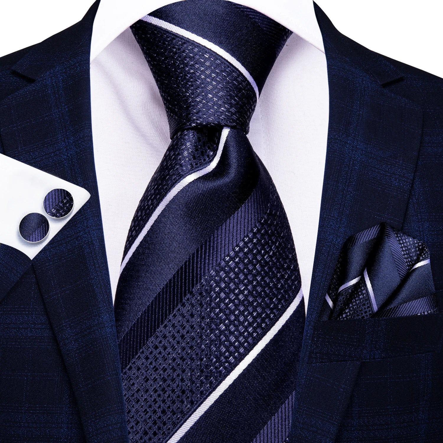 Black Green Striped Ties Men Wedding Accessories Mens Necktie Pocket Qme N-3373