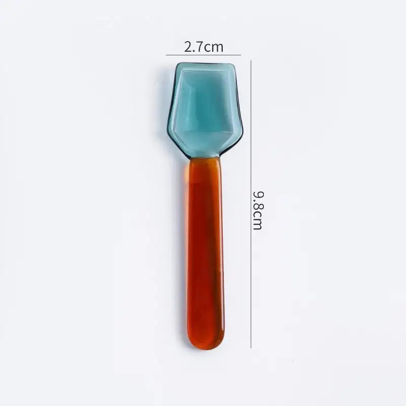 Cute Style Colorful Glass Dessert Spoon Heat Cold Resistance INS Style Ice Cream Spoon Short Handle Coffee Spoon Ice Cream Qme A2