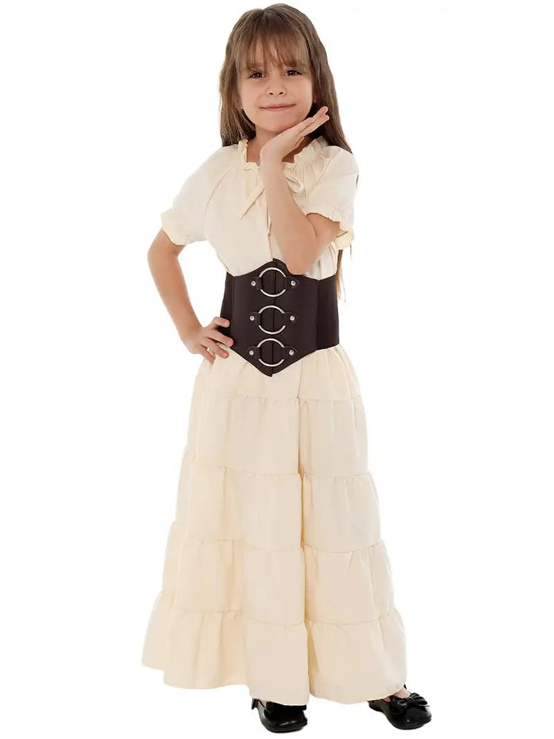 Girls Renaissance Costume Medieval Ren Faire Dress Viking Pirate Outfit Victorian Faerie Vintage Dress with Belt Cosplay Costume Qme