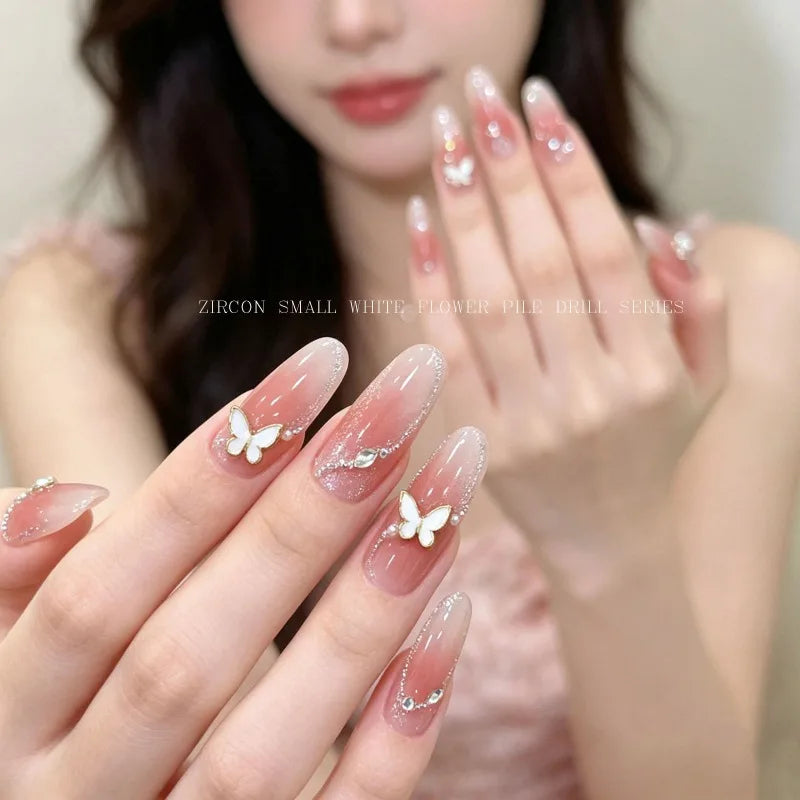 Mini Alloy Gold Silver Rimmed Butterfly Nail Charms Flat Back Tiny Metal Butterflies 3D Nail Art Embellishments for DIY Manicure Qme
