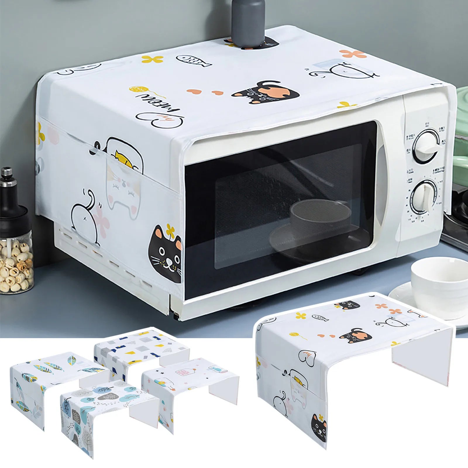 Cartoon Graphics Printed Cute Microwave Dust-proof Cover Oven Cover Hanging Bag Dust-proof Cover Microwave Protective Cover Qme