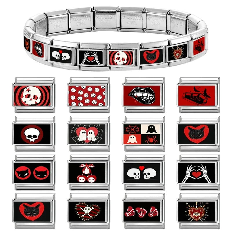 2026 Women Men Colored Star Ghost Cats Halloween Charms Italian Links Fit 9mm Bracelet Stainless Steel DIY Making Jewelry Gift Qme