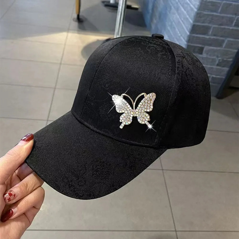 Solid Color Rhinestone Baseball Hat Sun Protection Breathable Sunscreen Peaked Cap Adjustable Korean Style Women Sun Cap Women Qme Black