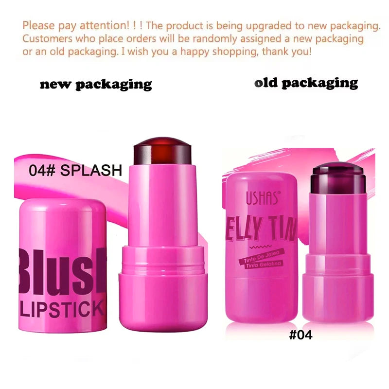 4 Colors Jelly Blush Stick Lip Balm Eyeshadow 3-in-1 Multi-Use Matte Blush Moisturize Brighten Lip Gloss Qme 03