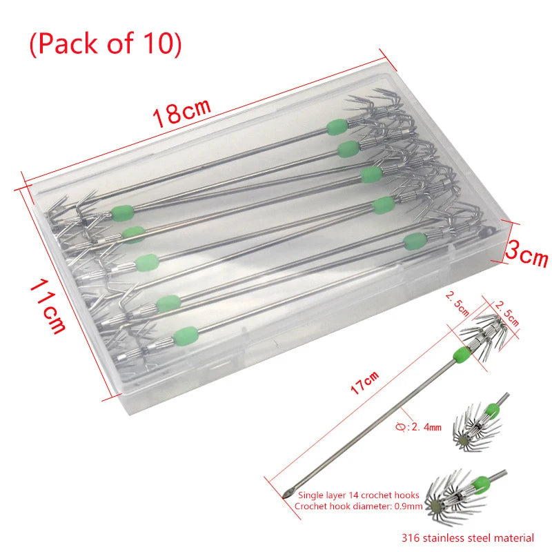 1 8 10 Box Umbrella Hooks Live Bait Squid Blow Tubes Octopus Qme silver-9