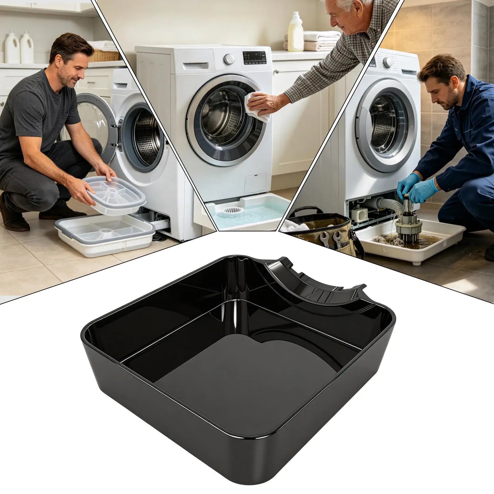 Washer Drain Pan Reusable Lint Filter Accessory with Funnel Front Load Washing Machine Drain Tray for Floor Clean Dry Floor Qme