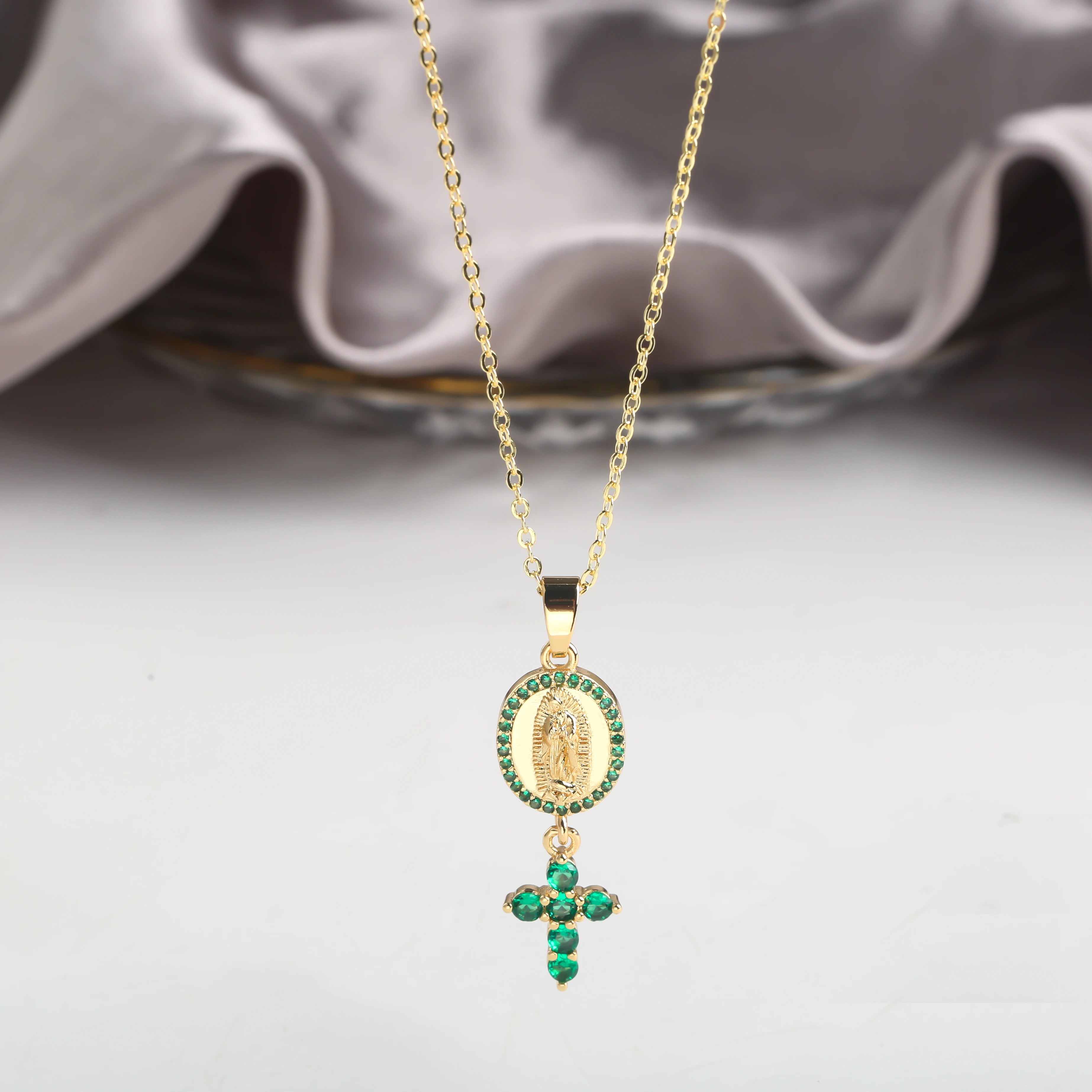 6 Design Cute Female Crystal Zircon Necklace Classic St Jude Cross